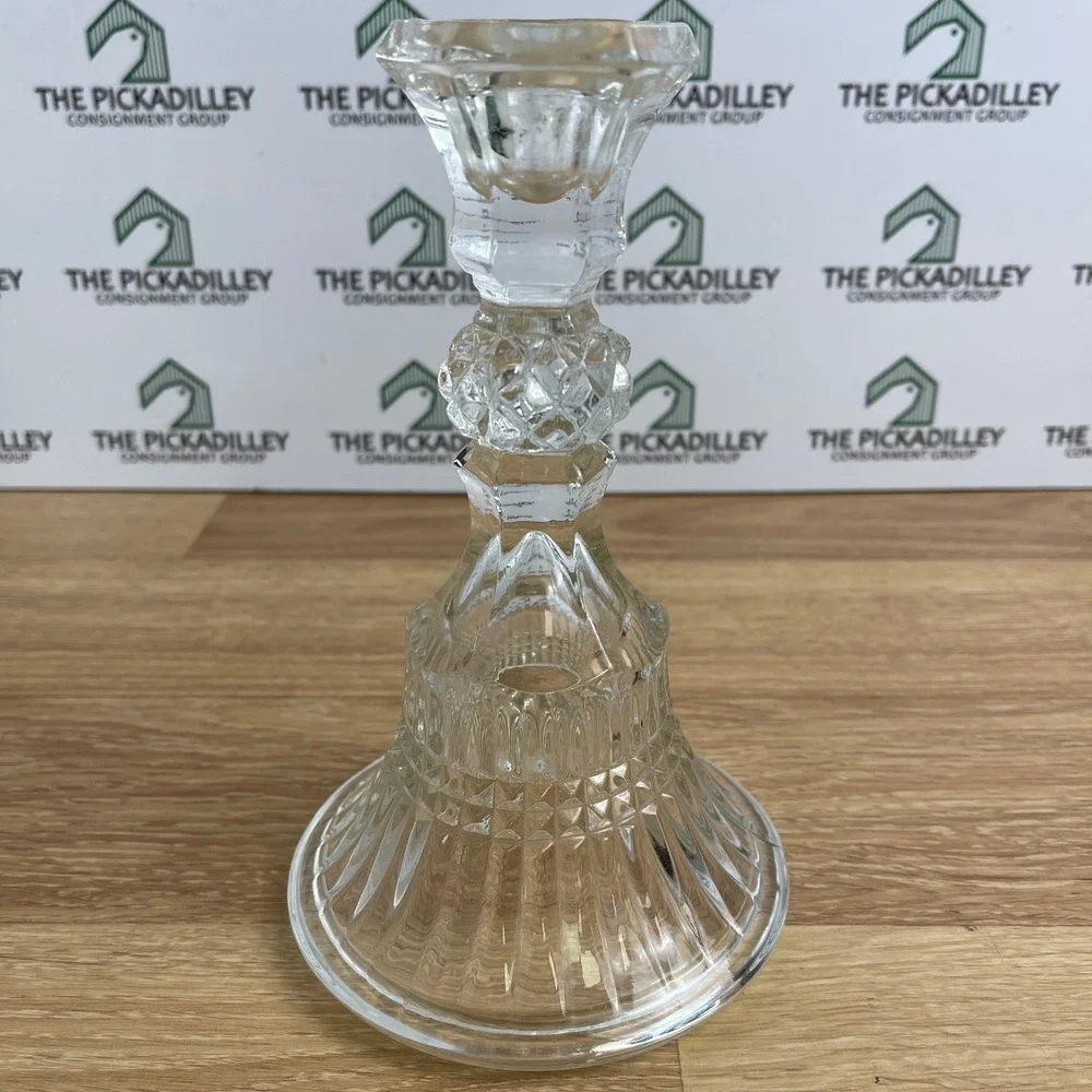 Vintage Indiana Clear Pressed Glass Taper Candlestick Holders Pair 7.5in